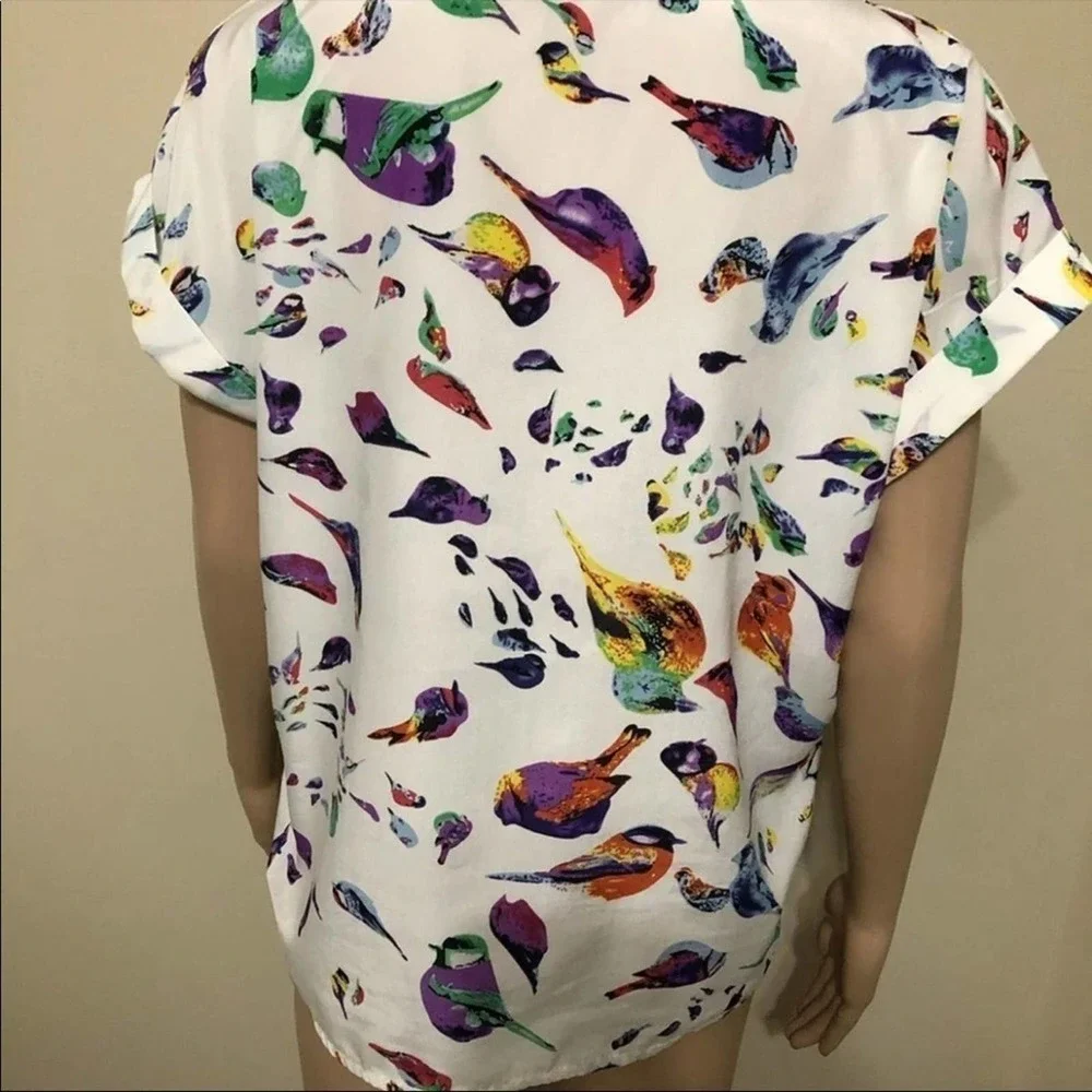Asymmetrical Bird Print Top Size Small - Picture 3 of 6